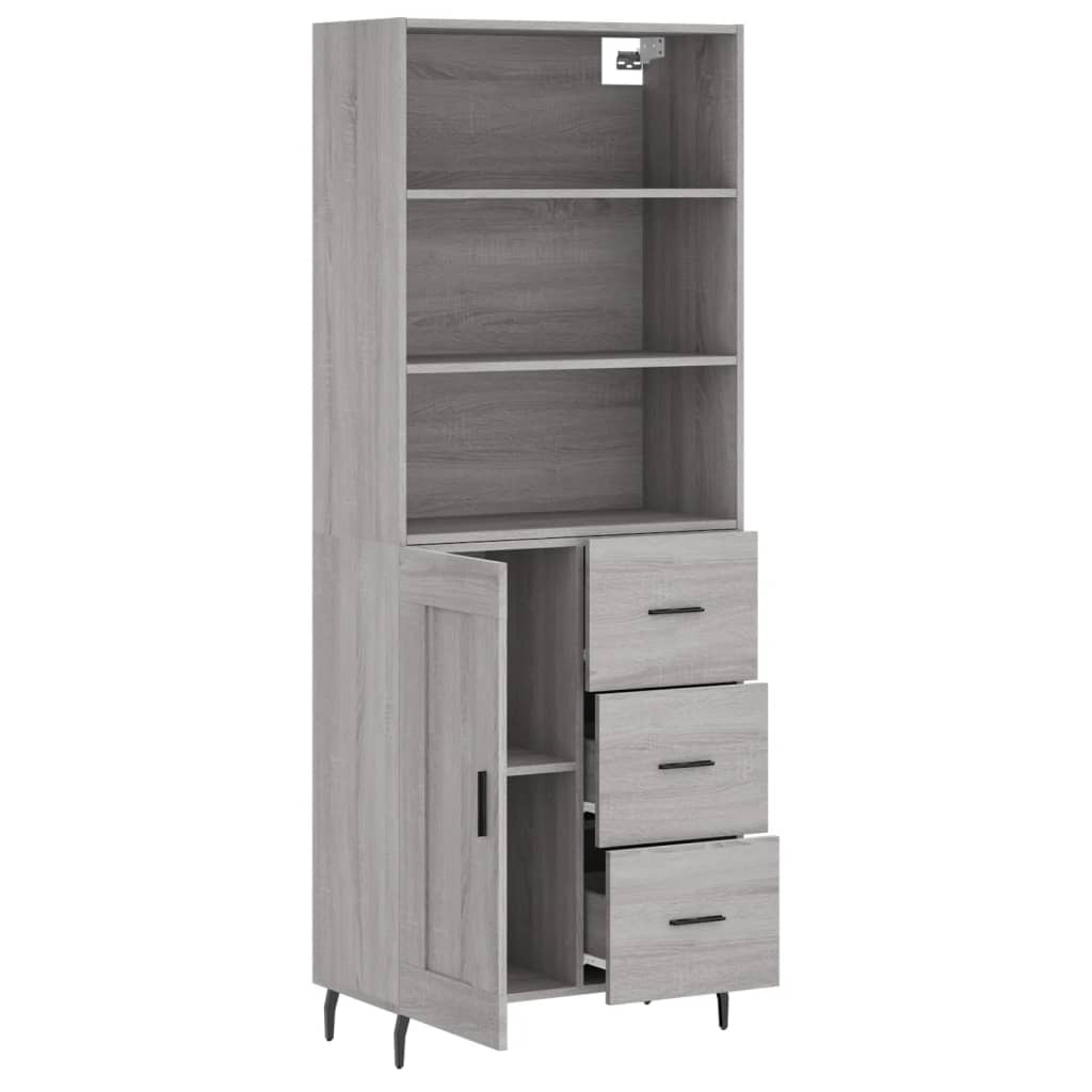 Hoge kast 69,5x34x180 cm bewerkt hout grijs sonoma eikenkleurig