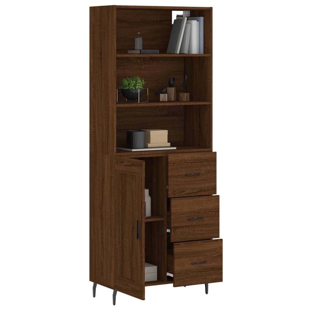 Hoge kast 69,5x34x180 cm bewerkt hout bruin eikenkleur