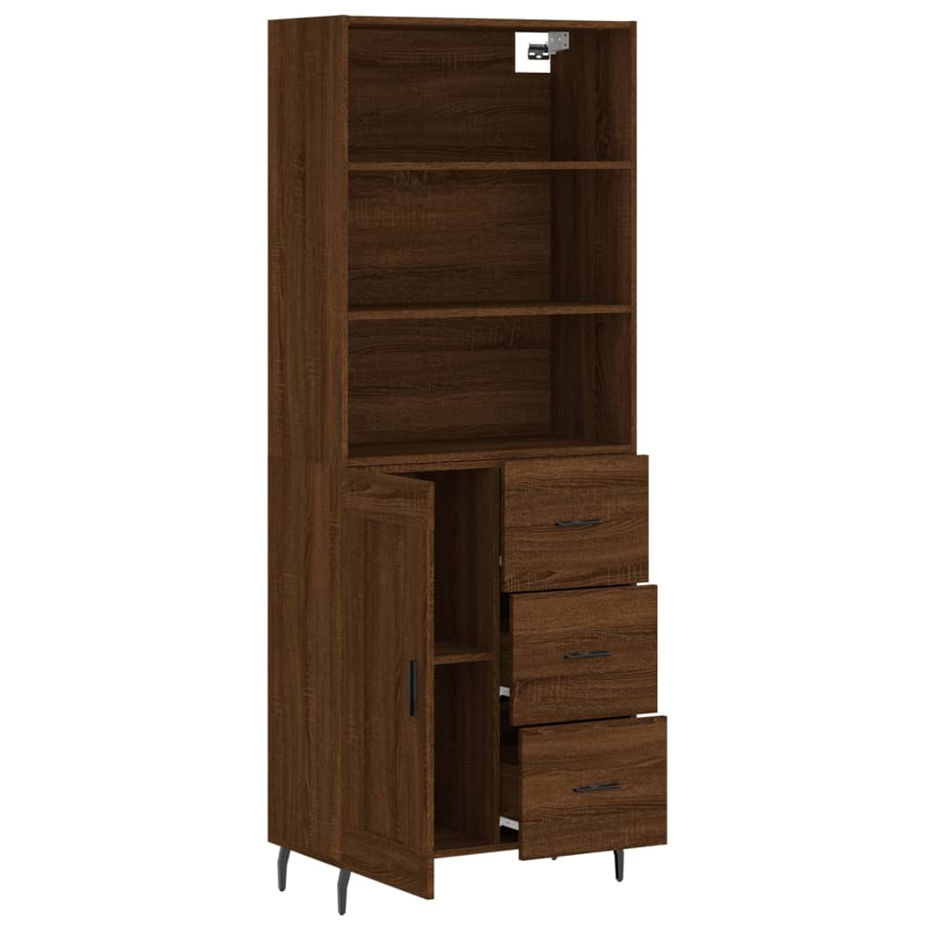 Hoge kast 69,5x34x180 cm bewerkt hout bruin eikenkleur