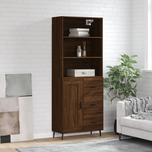 Hoge kast 69,5x34x180 cm bewerkt hout bruin eikenkleur