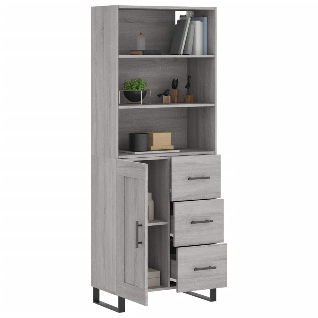 Hoge kast 69,5x34x180 cm bewerkt hout grijs sonoma eikenkleurig