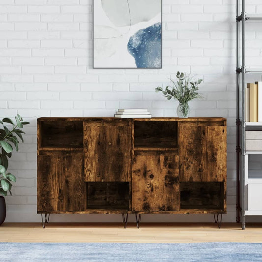 Dressoirs 2 st bewerkt hout gerookt eikenkleurig