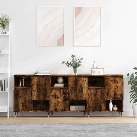 Dressoirs 3 st bewerkt hout gerookt eikenkleurig