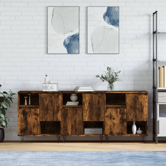 Dressoirs 3 st bewerkt hout gerookt eikenkleurig