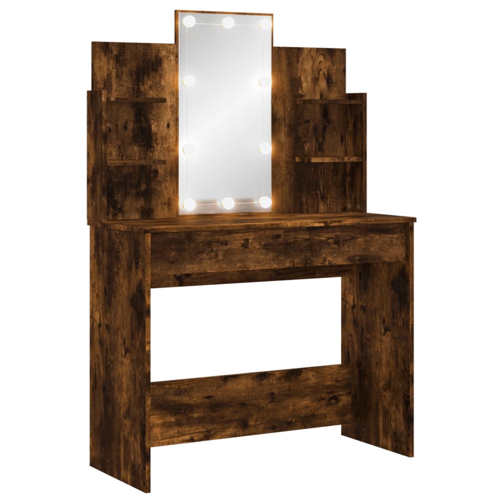 Kaptafel met LED-verlichting 96x40x142 cm gerookt eikenkleurig