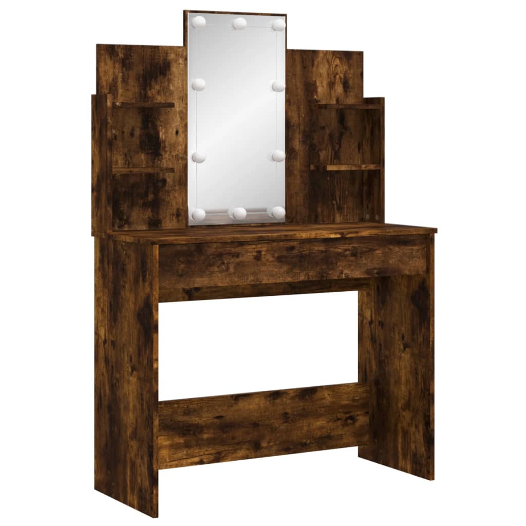 Kaptafel met LED-verlichting 96x40x142 cm gerookt eikenkleurig