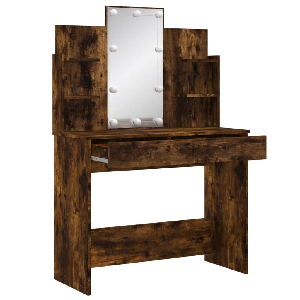 Kaptafel met LED-verlichting 96x40x142 cm gerookt eikenkleurig
