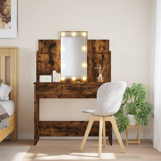 Kaptafel met LED-verlichting 96x40x142 cm gerookt eikenkleurig