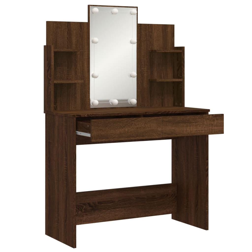 Kaptafel met LED-verlichting 96x40x142 cm bruin eikenkleur
