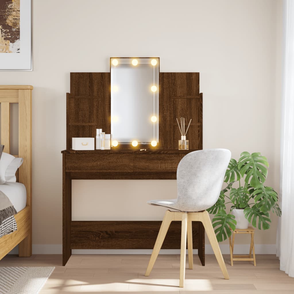 Kaptafel met LED-verlichting 96x40x142 cm bruin eikenkleur