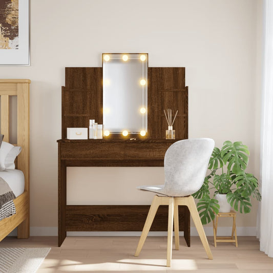 Kaptafel met LED-verlichting 96x40x142 cm bruin eikenkleur