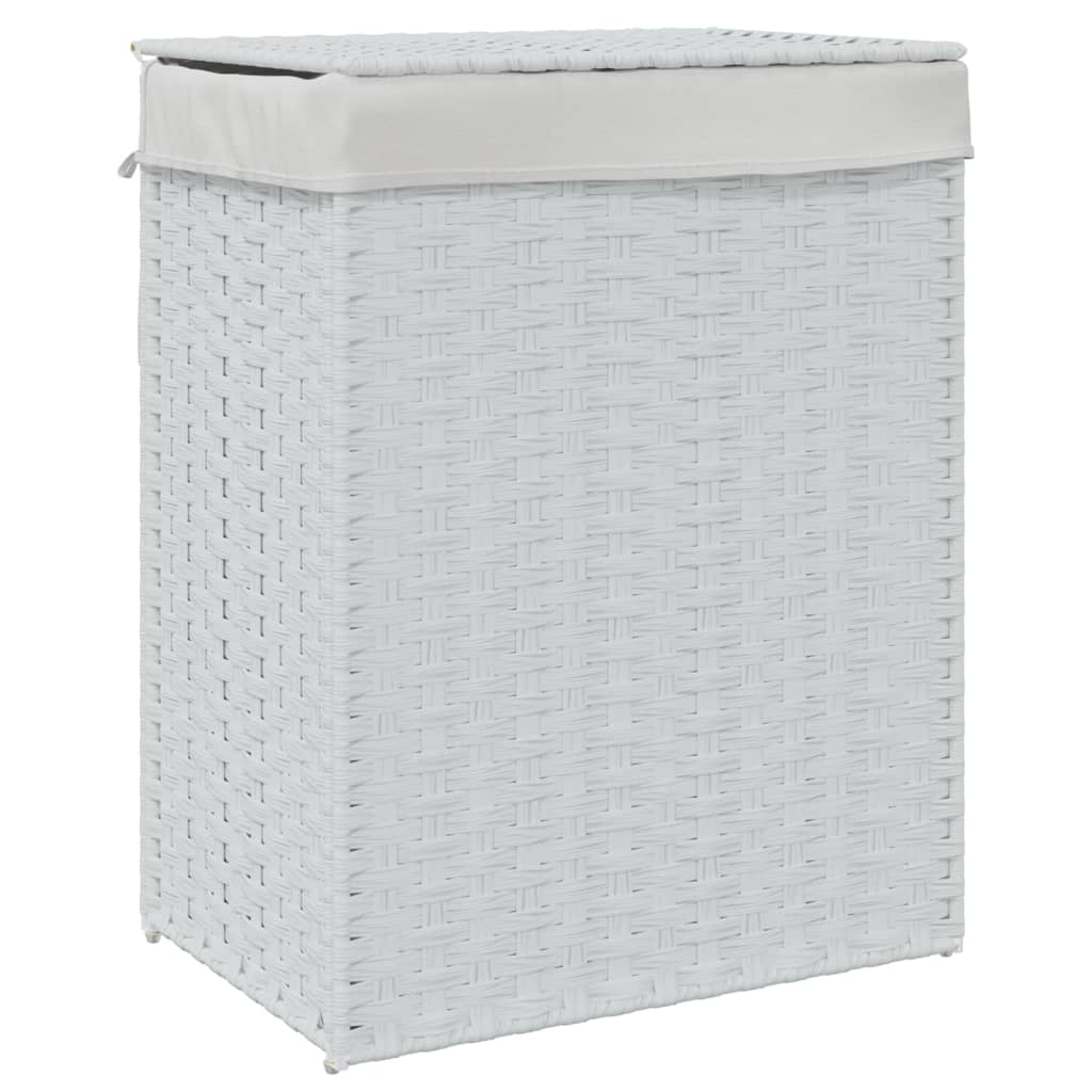 Wasmand met deksel 46x33x60 cm poly rattan wit