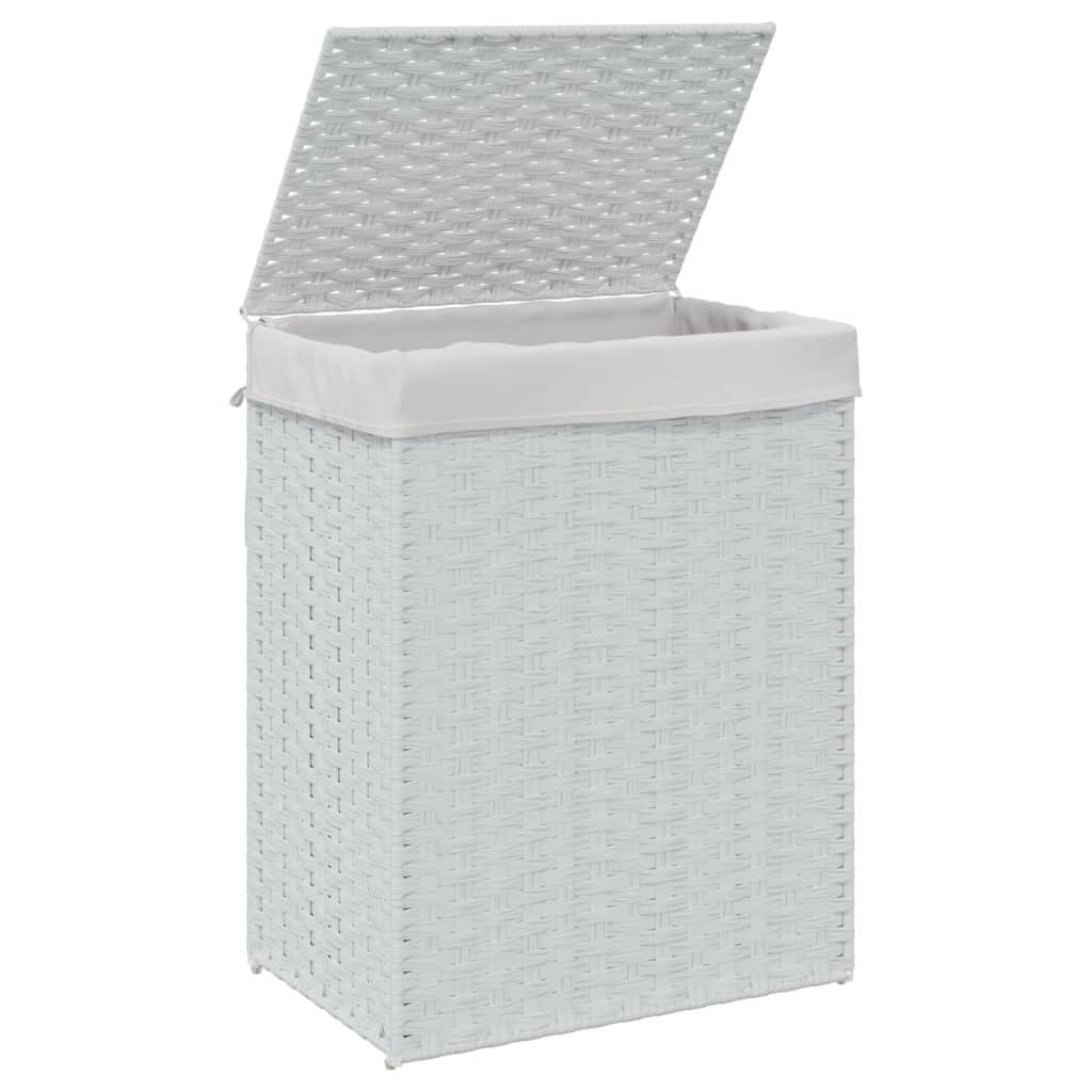 Wasmand met deksel 46x33x60 cm poly rattan wit