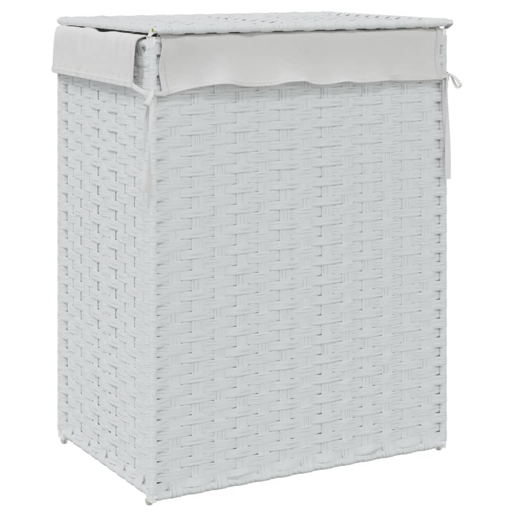 Wasmand met deksel 46x33x60 cm poly rattan wit