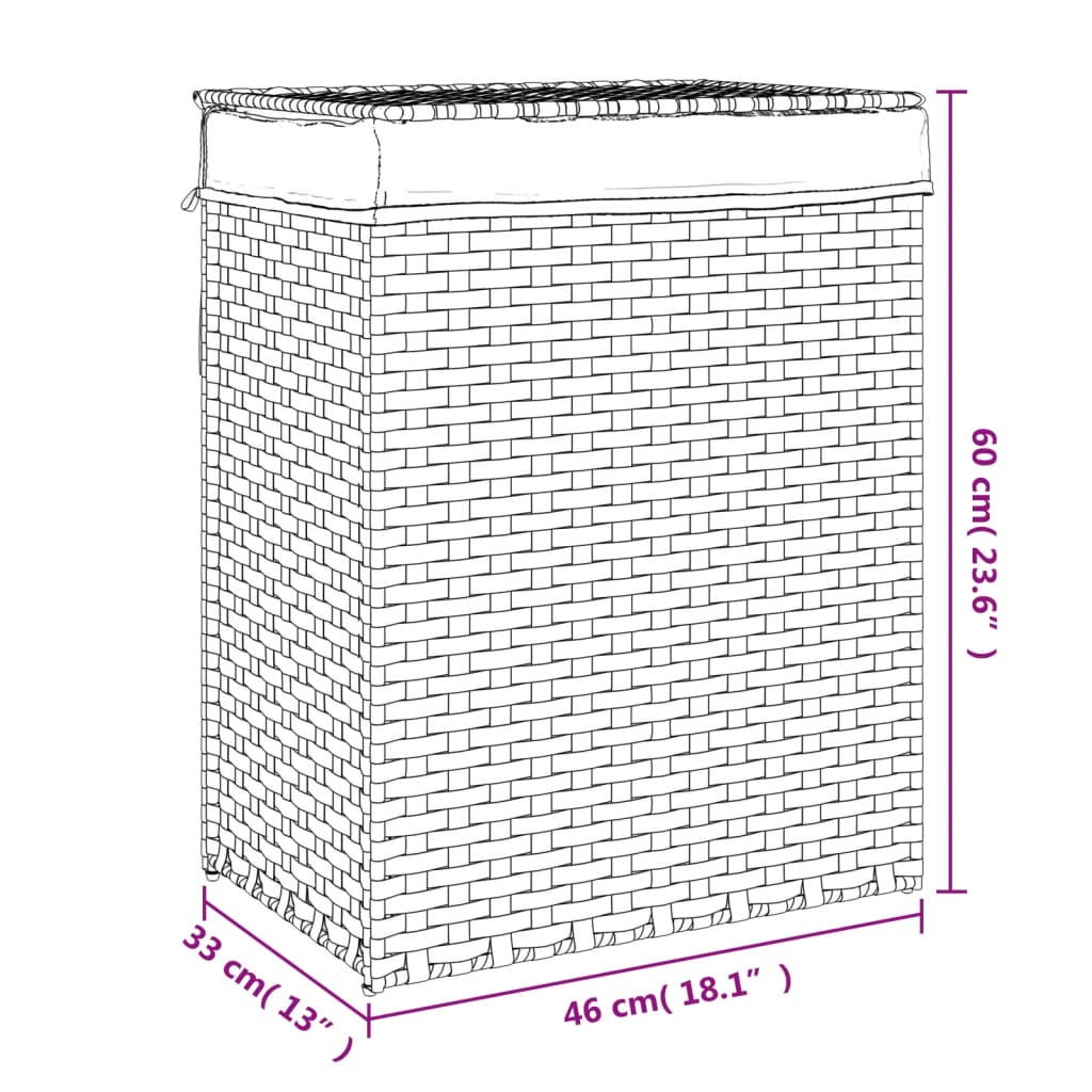 Wasmand met deksel 46x33x60 cm poly rattan wit