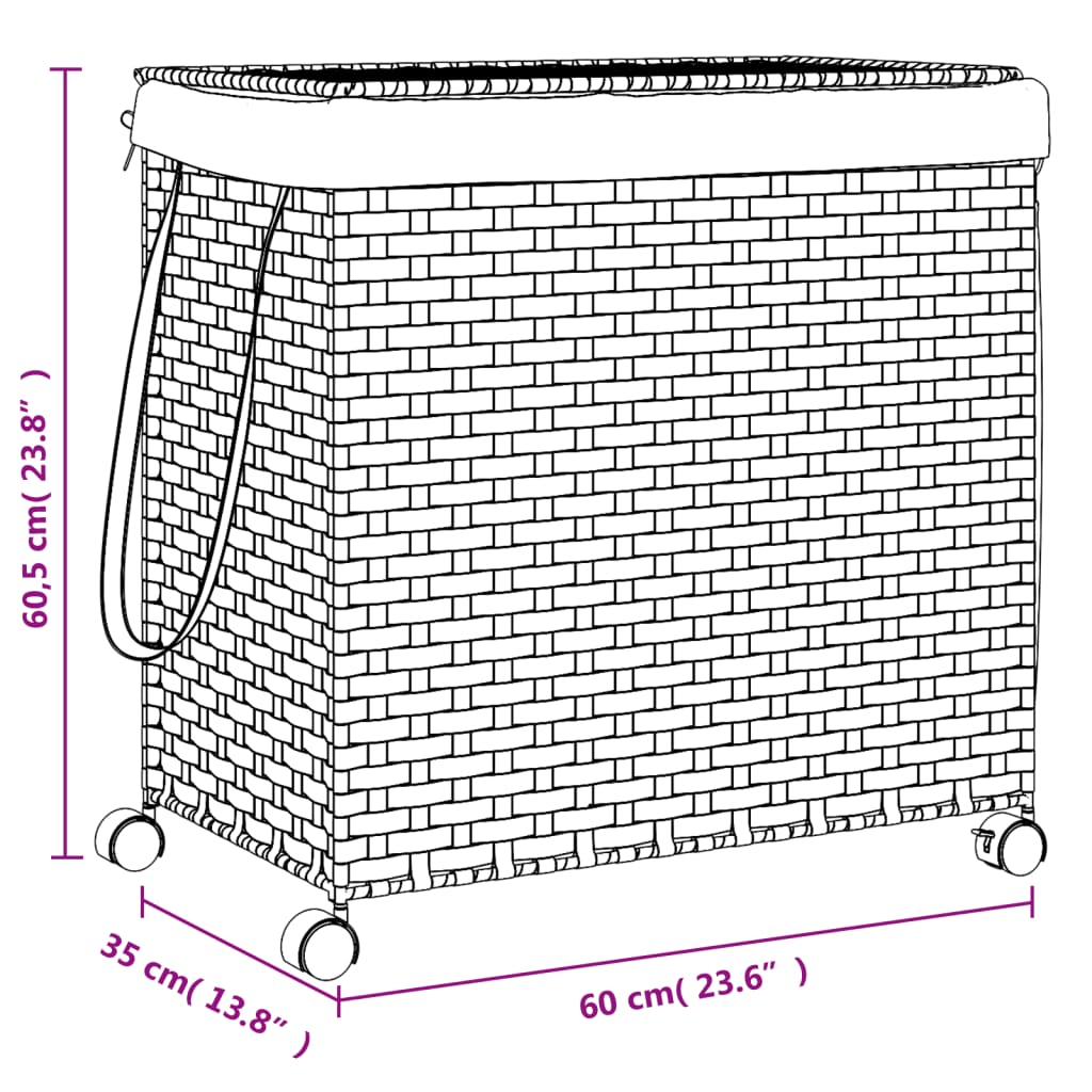 Wasmand op wielen 60x35x60,5 cm rattan wit