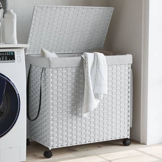 Wasmand op wielen 60x35x60,5 cm rattan wit