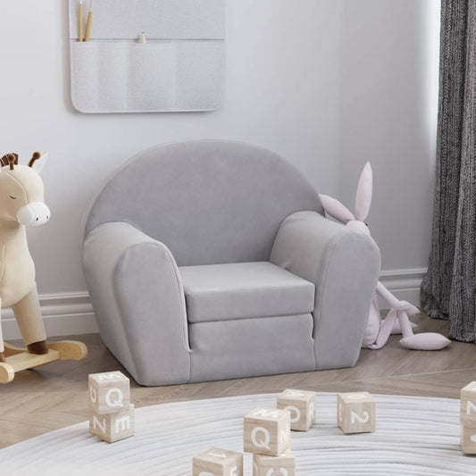 Kinderslaapbank zacht pluche lichtgrijs