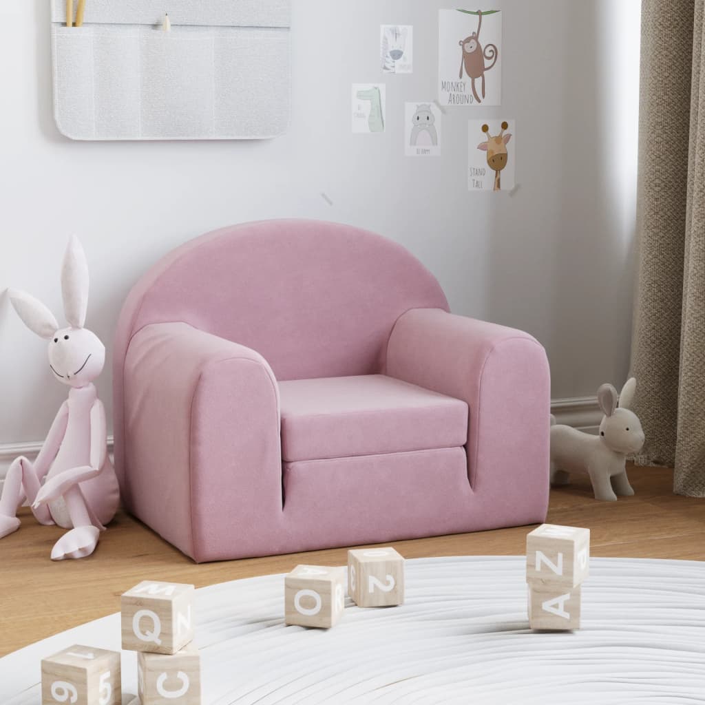 Kinderslaapbank zacht pluche roze