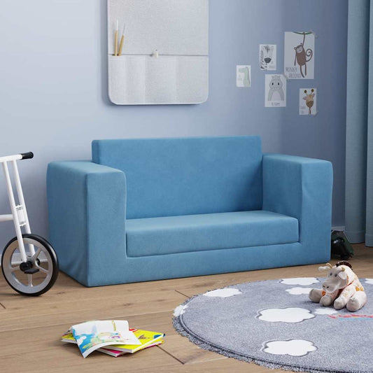 Kinderslaapbank 2-zits zacht pluche blauw