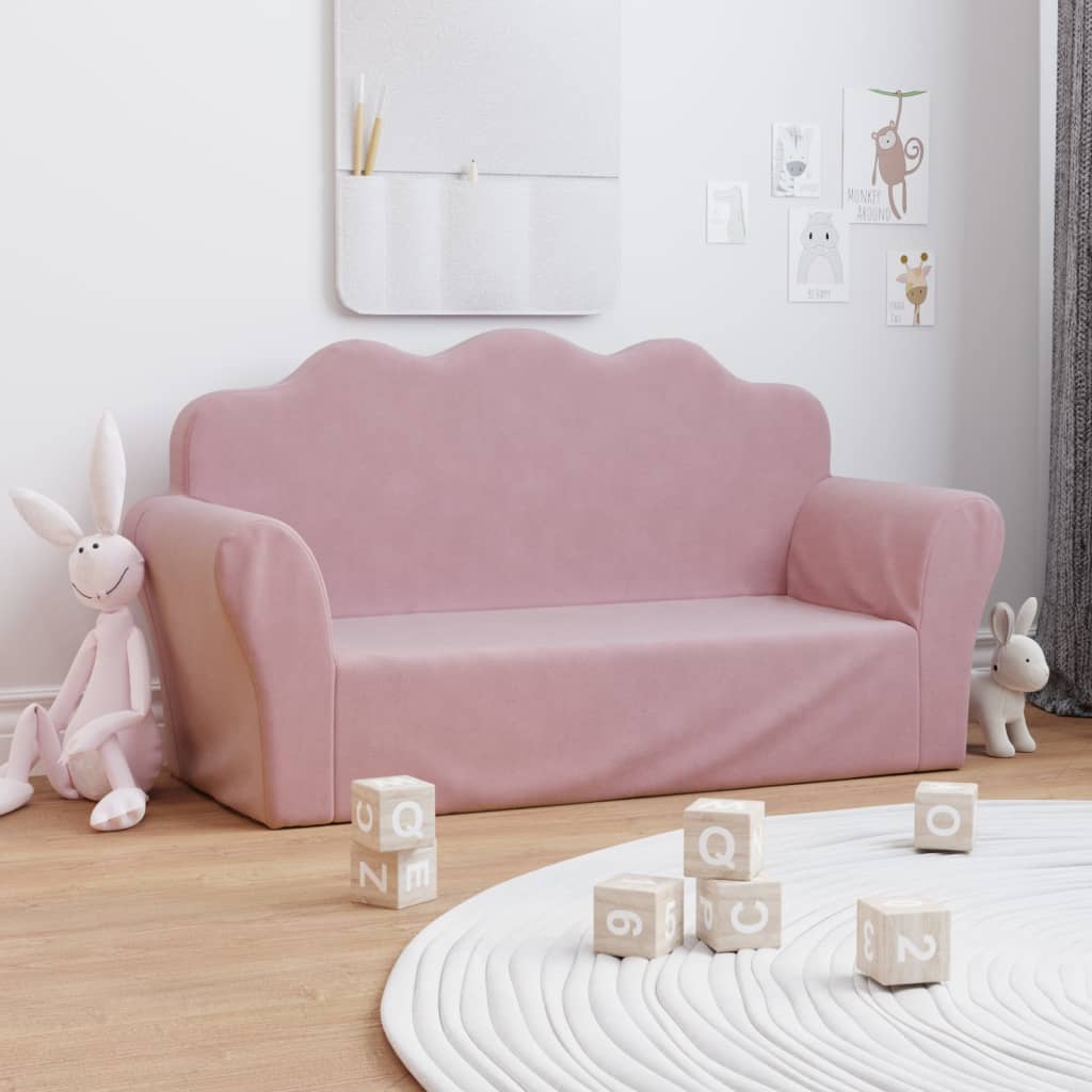 Kinderbank 2-zits zacht pluche roze