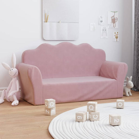 Kinderbank 2-zits zacht pluche roze
