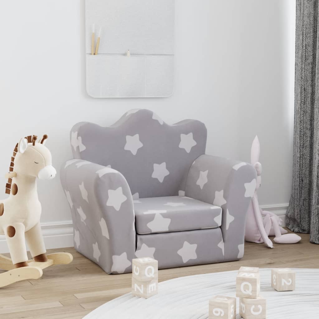 Kinderslaapbank met sterren zacht pluche lichtgrijs