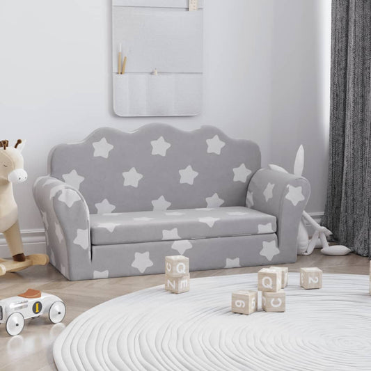Kinderslaapbank 2-zits met sterren zacht pluche lichtgrijs