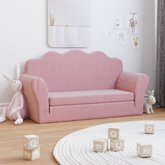 Kinderslaapbank 2-zits zacht pluche roze