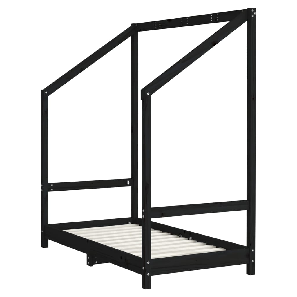 Kinderbedframe 70x140 cm massief grenenhout zwart
