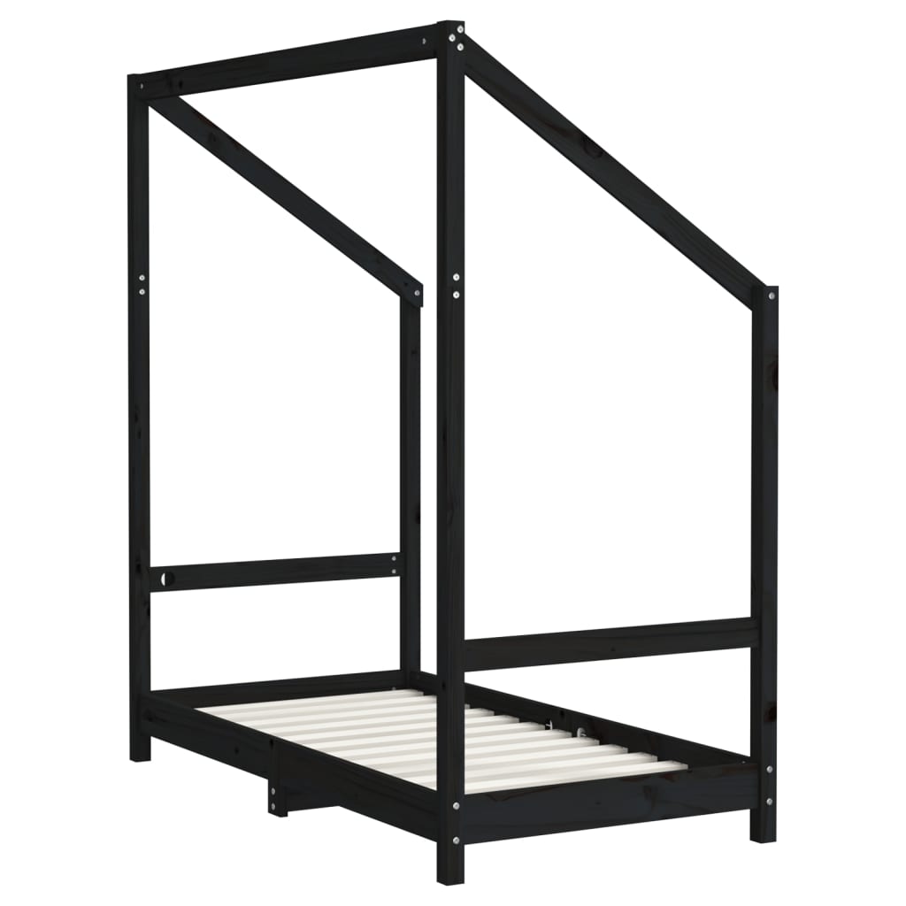 Kinderbedframe 70x140 cm massief grenenhout zwart