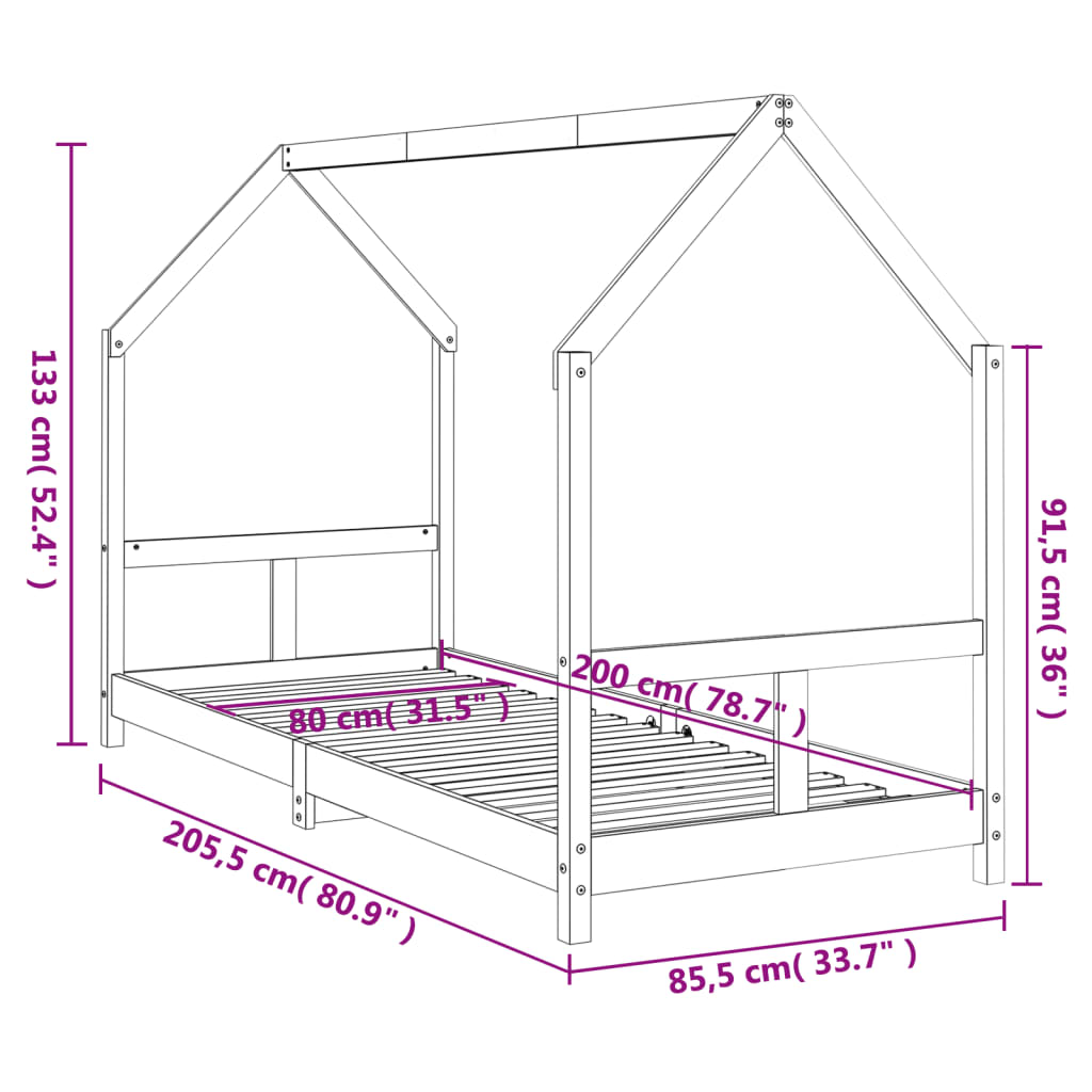 Kinderbedframe 80x200 cm massief grenenhout wit