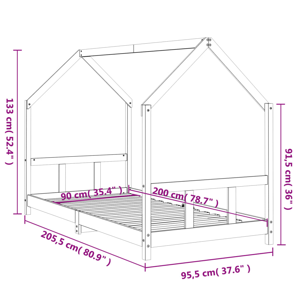 Kinderbedframe 90x200 cm massief grenenhout