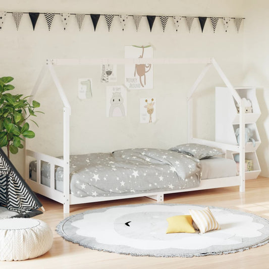 Kinderbedframe 90x200 cm massief grenenhout wit