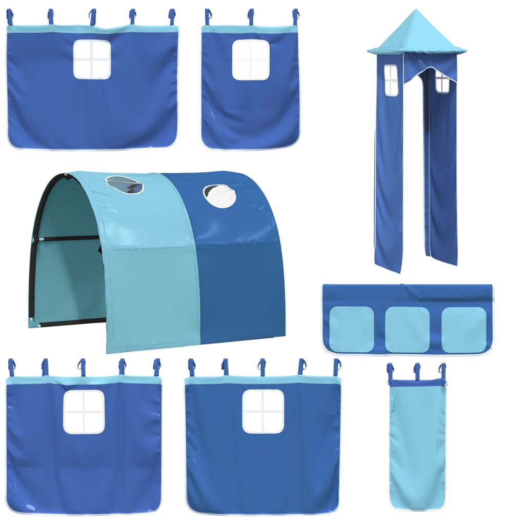 Gordijnen voor hoogslaper met tunnel en toren blauw