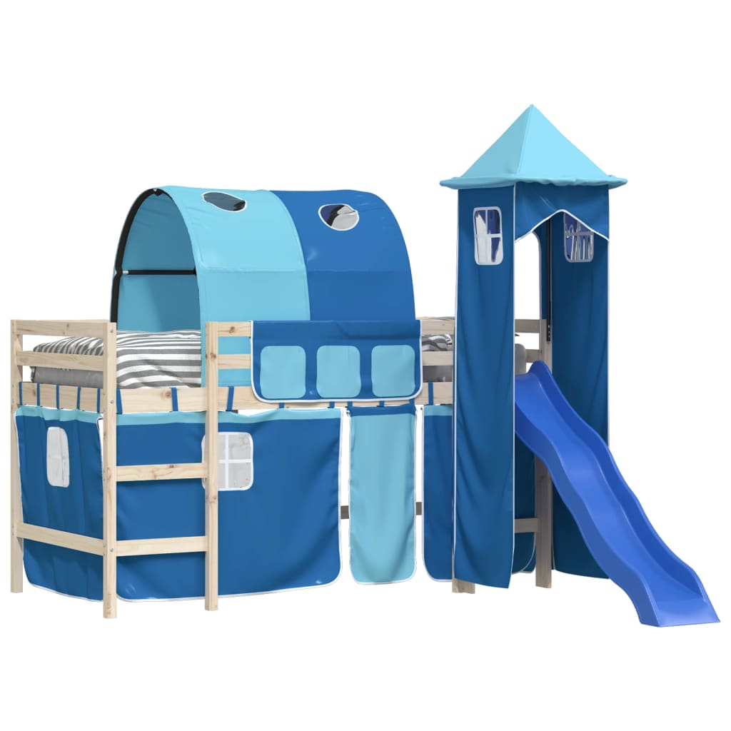 Gordijnen voor hoogslaper met tunnel en toren blauw