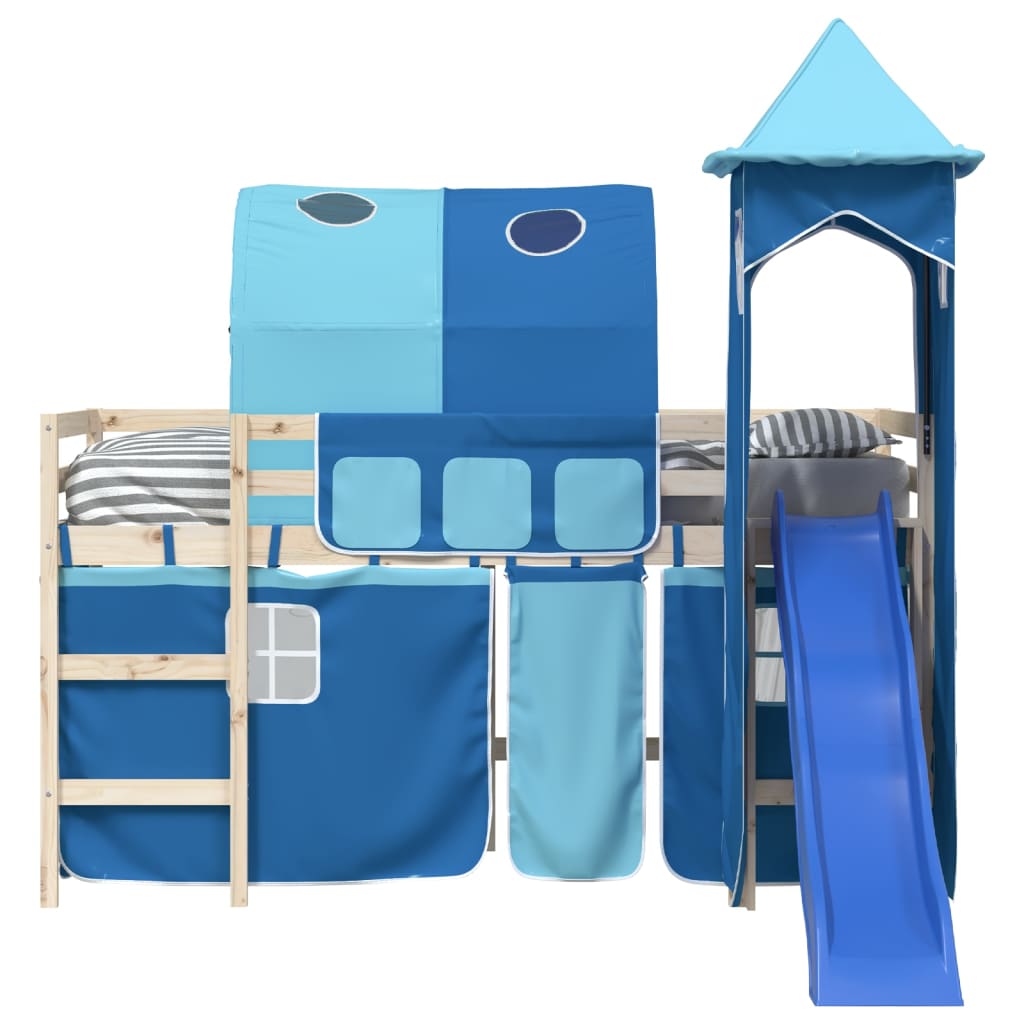 Gordijnen voor hoogslaper met tunnel en toren blauw