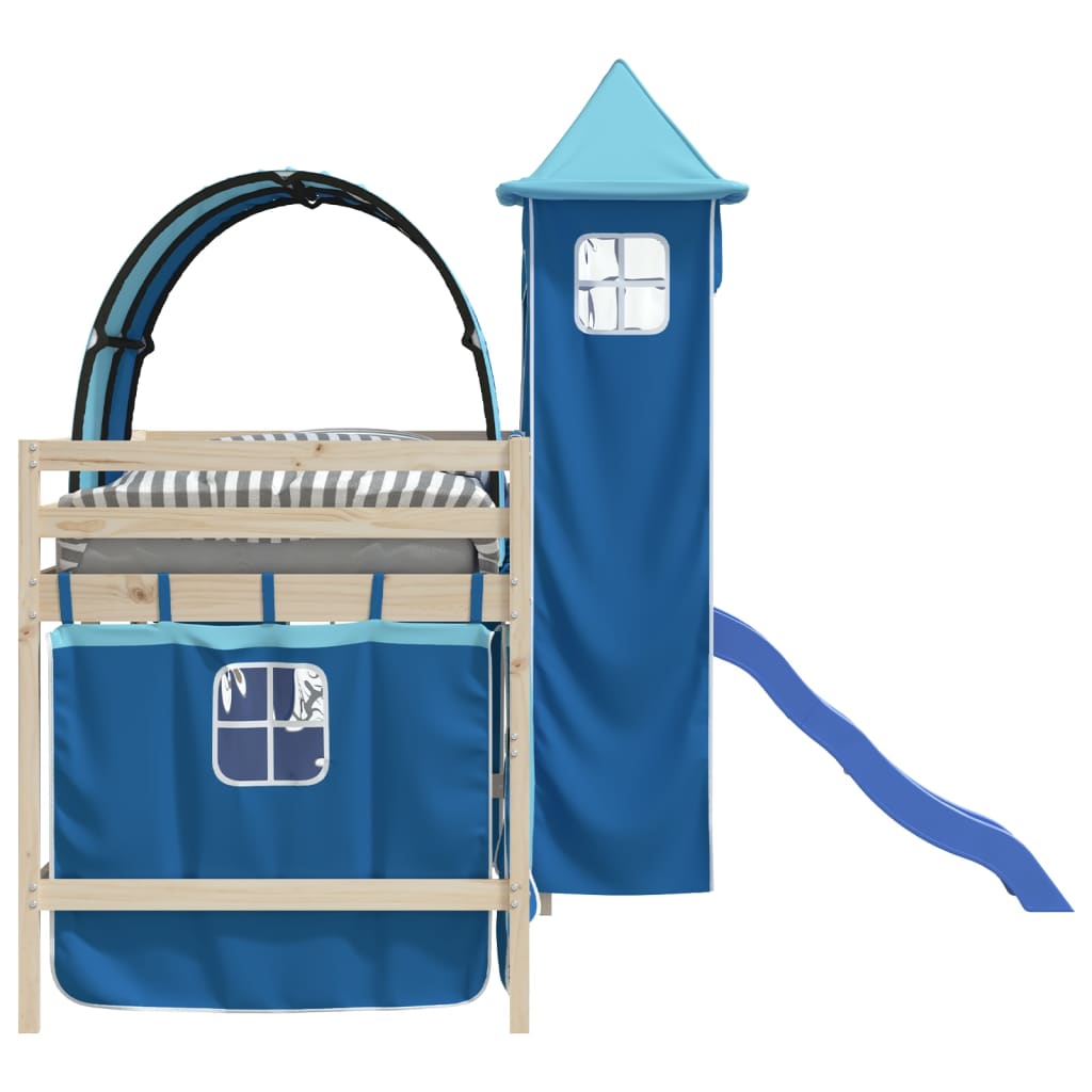 Gordijnen voor hoogslaper met tunnel en toren blauw