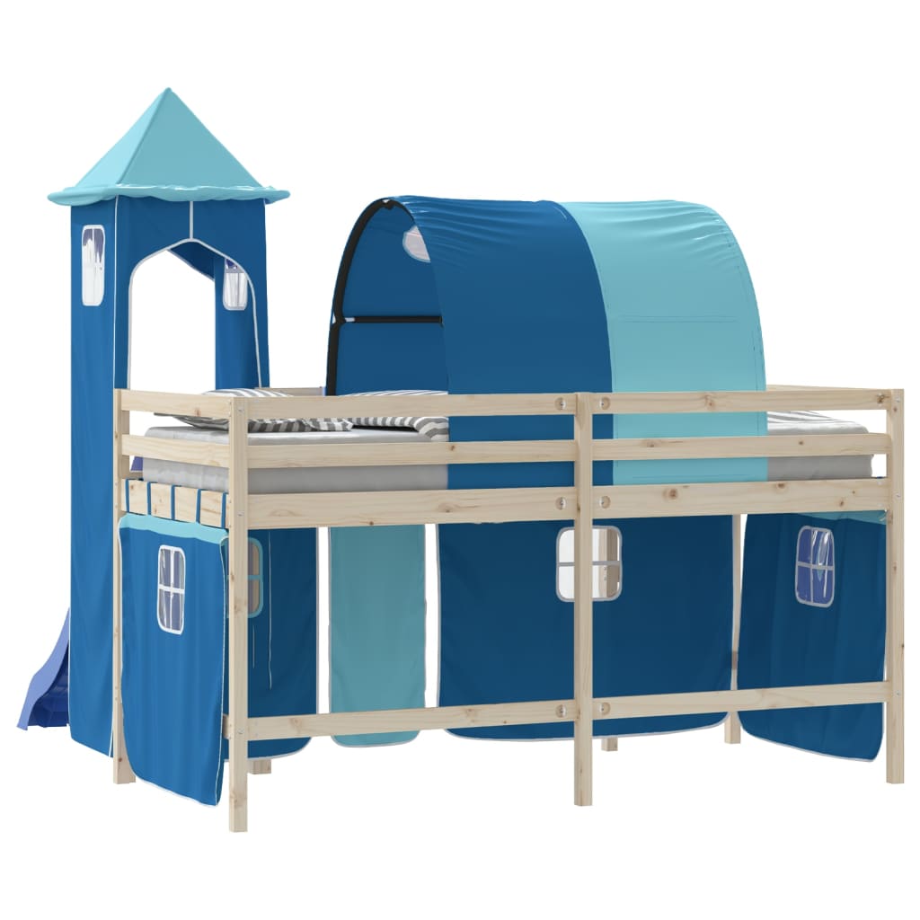 Gordijnen voor hoogslaper met tunnel en toren blauw