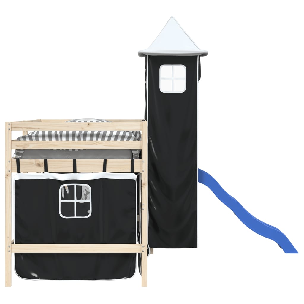 Gordijnen voor hoogslaper met toren polyester wit en zwart