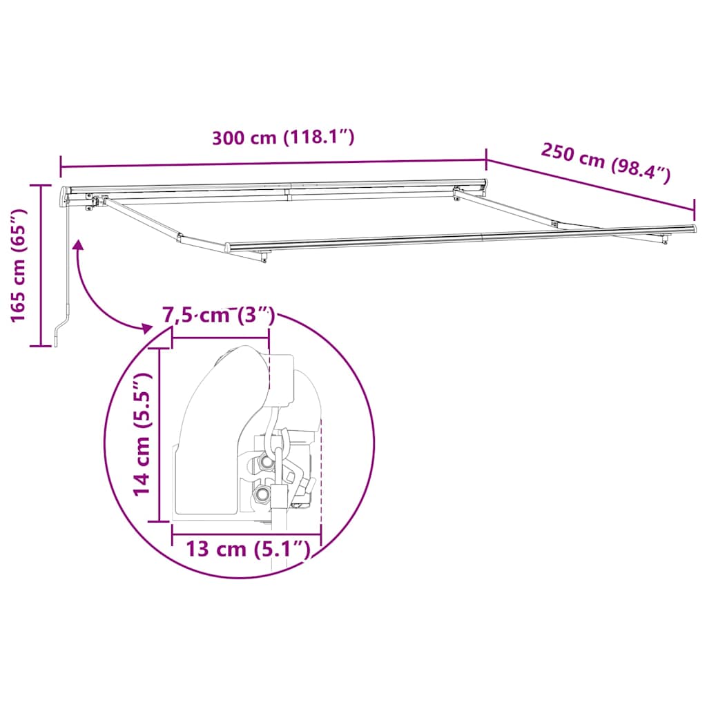 Luifel handmatig uittrekbaar 300x250 cm bordeauxrood
