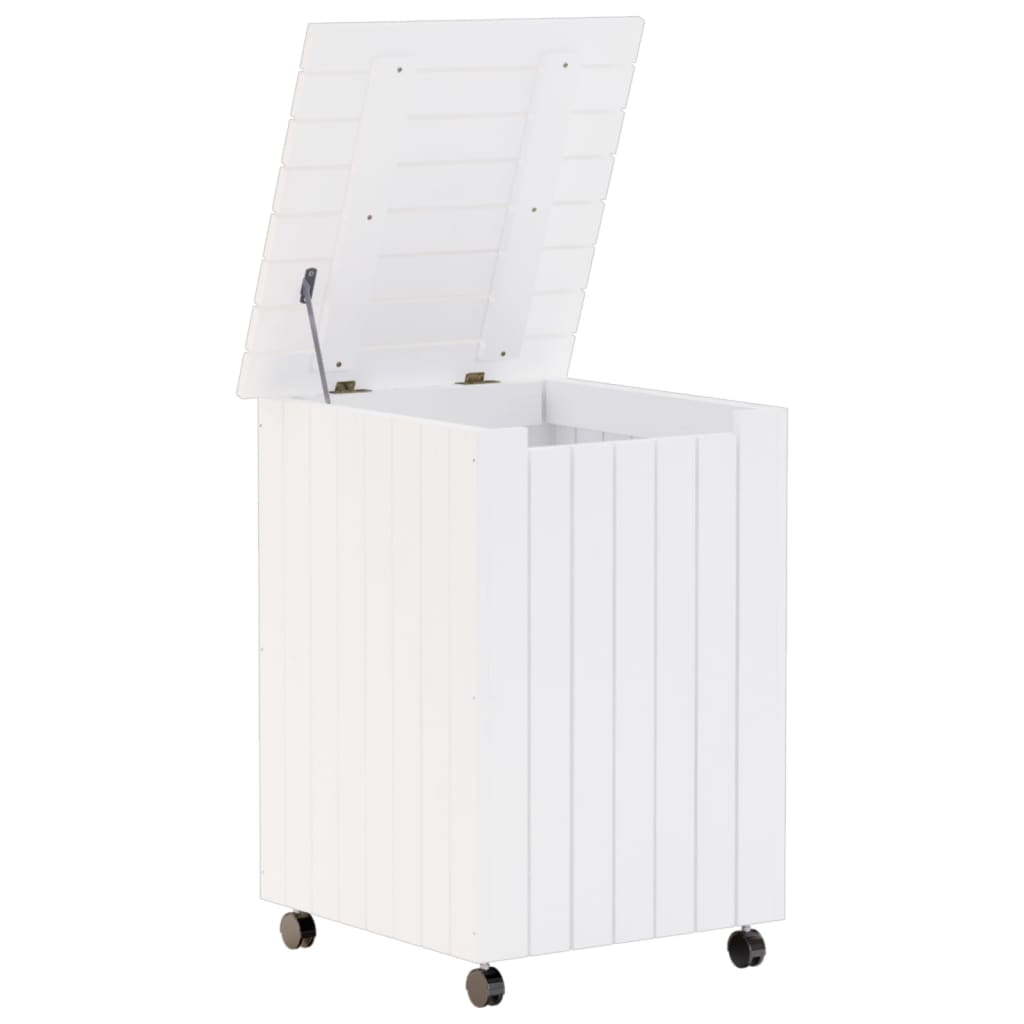Wasmand met wielen RANA 45x45x64 cm massief grenenhout wit