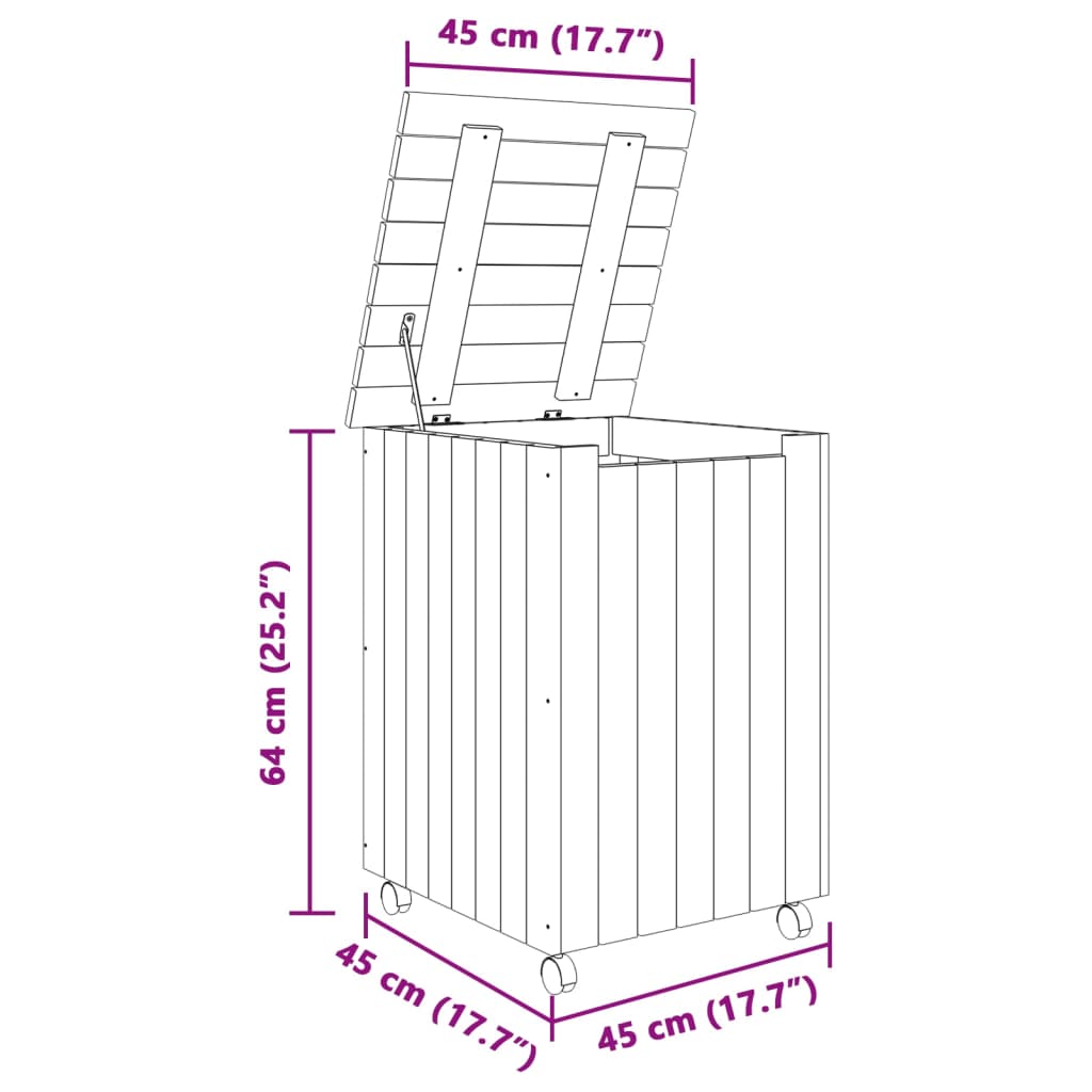 Wasmand met wielen RANA 45x45x64 cm massief grenenhout wit