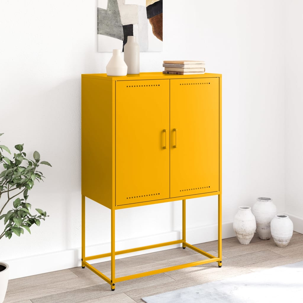 Hoge kast 68,5x38,5x107 cm staal mosterdgeel