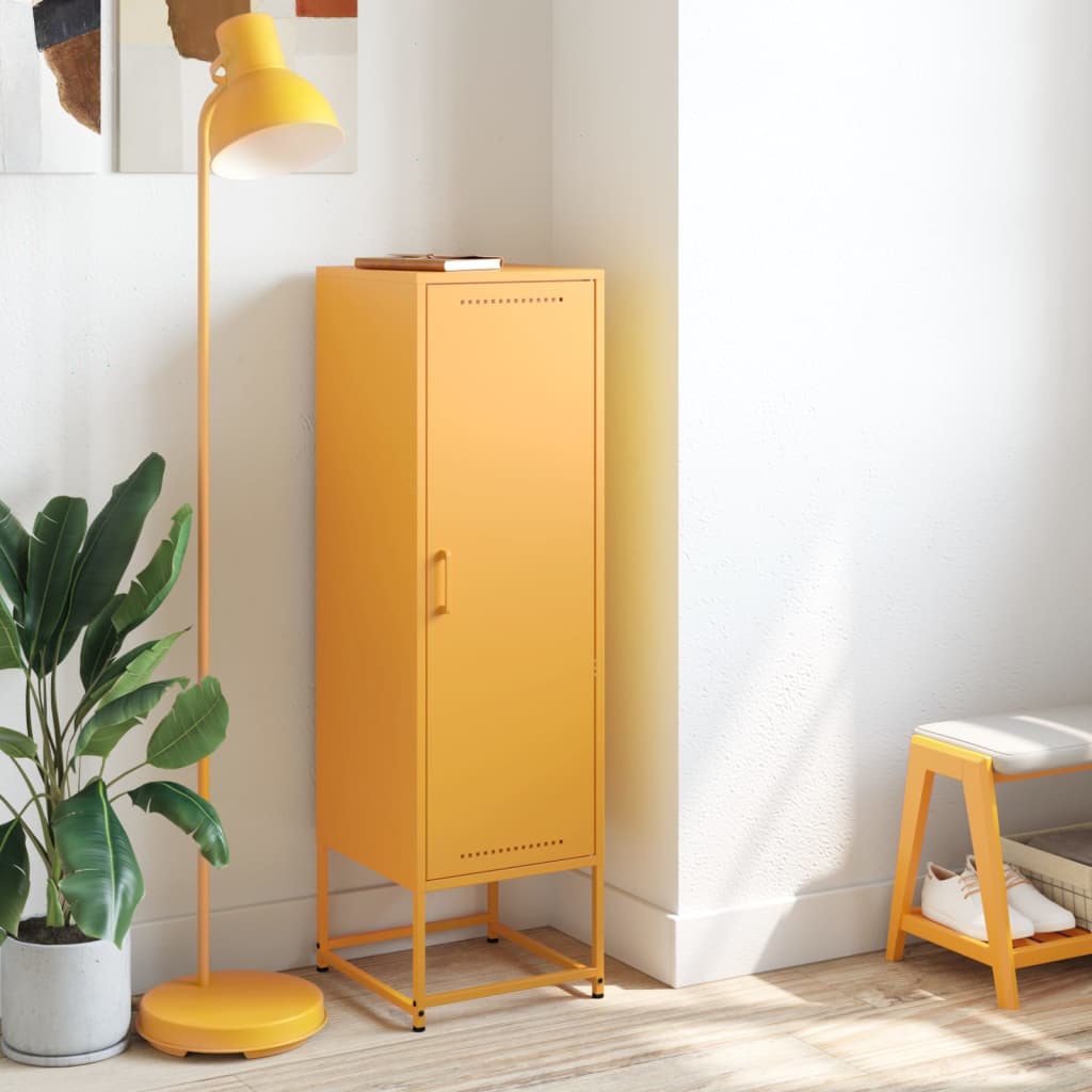 Hoge kast 36x39x123 cm staal mosterdgeel