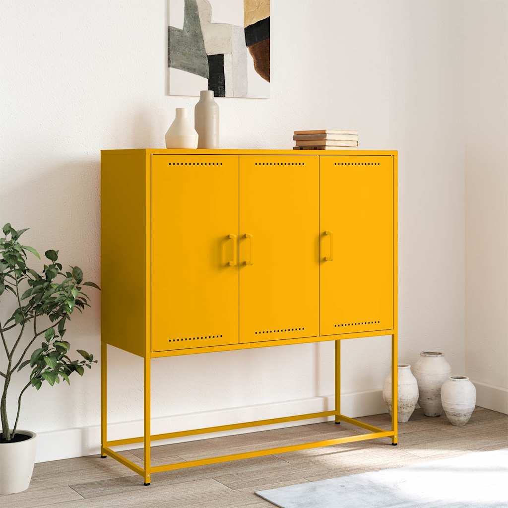 Hoge kast 100,5x39x107 cm staal mosterdgeel