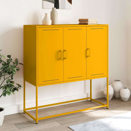 Hoge kast 100,5x39x107 cm staal mosterdgeel