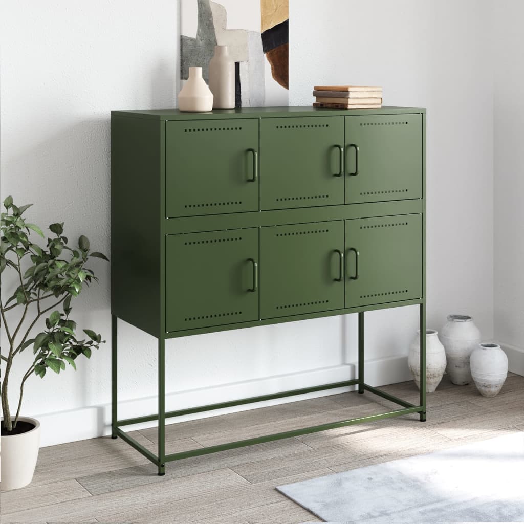 Dressoir 100,5x39x107 cm staal olijfgroen