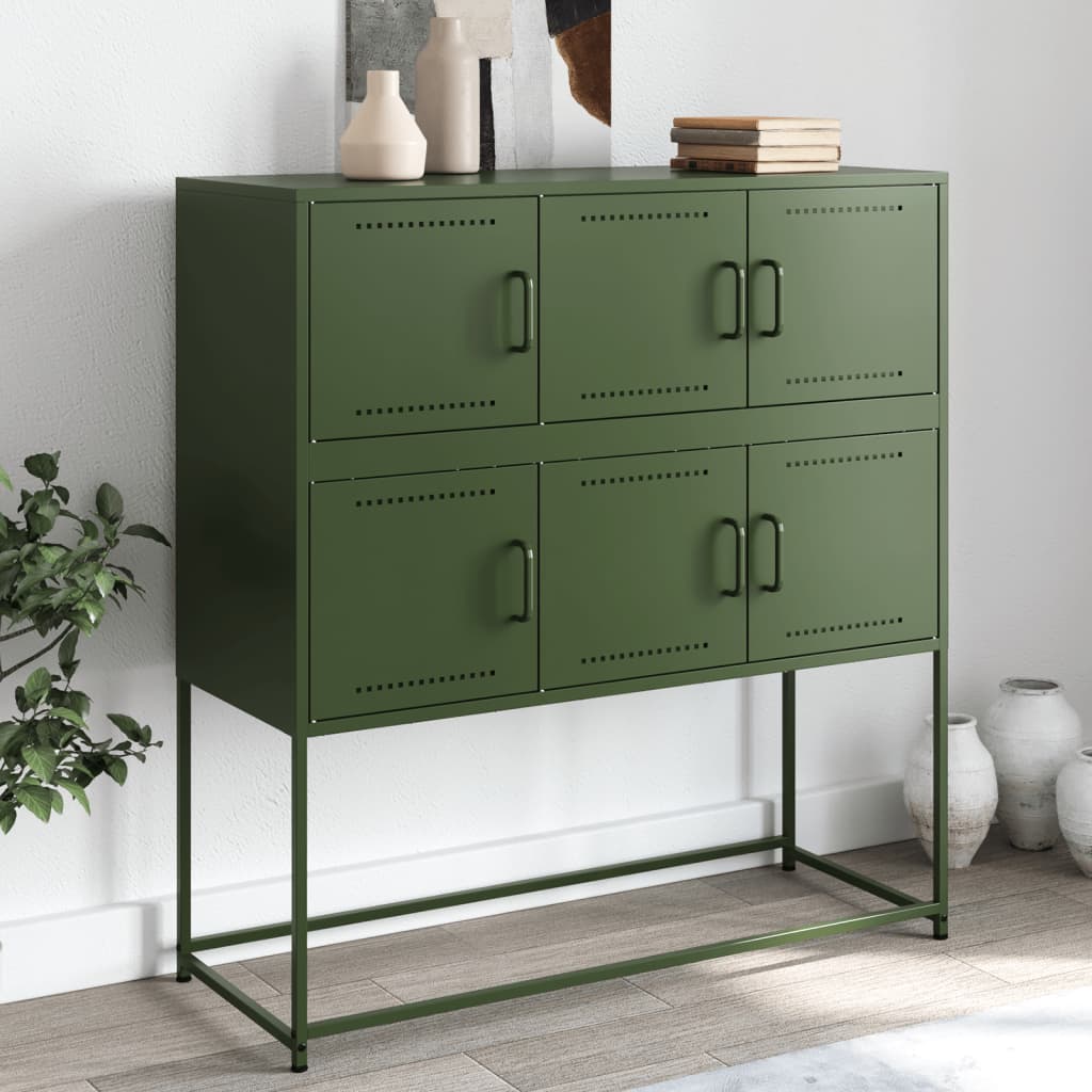 Dressoir 100,5x39x107 cm staal olijfgroen