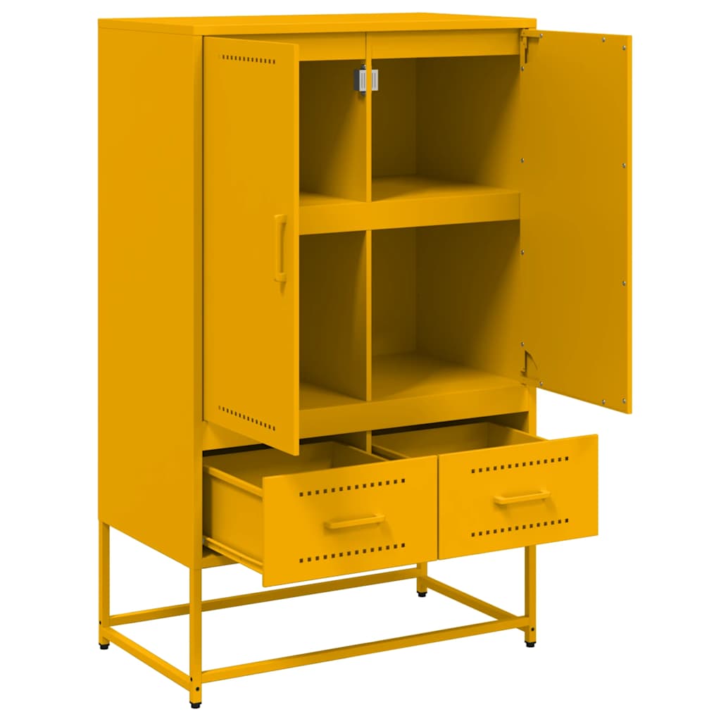 Hoge kast 68x39x111,5 cm staal mosterdgeel